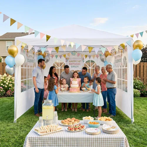 Vista 9 de Carpa para exteriores de 10 x 10 pies, tienda de campaña para fiestas de boda, cenador portátil, carpa con toldo, camping, refugio, almacenamiento