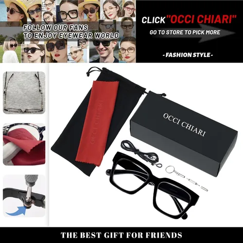 Vista 6 de OCCI CHIARI Oversized Reading Glasses for Women Retro Square Readers A-Negro