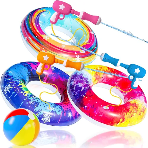 Vista 8 de Parentswell Juego de fiesta en la piscina – Anillos inflables de natación para piscina, tubos de piscina con pistolas de agua y pelota de playa