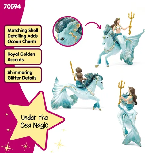 Vista 3 de Schleich Bayala - Figura de sirena Eyela de 3 piezas con caballo mágico, juguete de sirena y caballito de mar para niñas y niños, juguete submarino