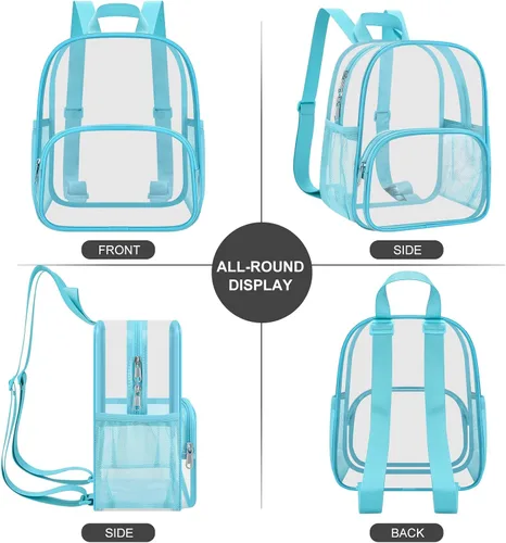 Vista 5 de USPECLARE Minimochila Transparente Aprobada para Estadio para Niños Pequeños y Niñas, Concierto, Festival, Eventos Deportivos, Aguamarina, Mediana