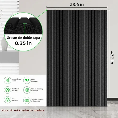Vista 2 de Paquete de 5 paneles de espuma a prueba de sonido para paredes 120 cm x 60 cm Paneles acústicos grandes absorbentes de sonido, paneles de pared Pack