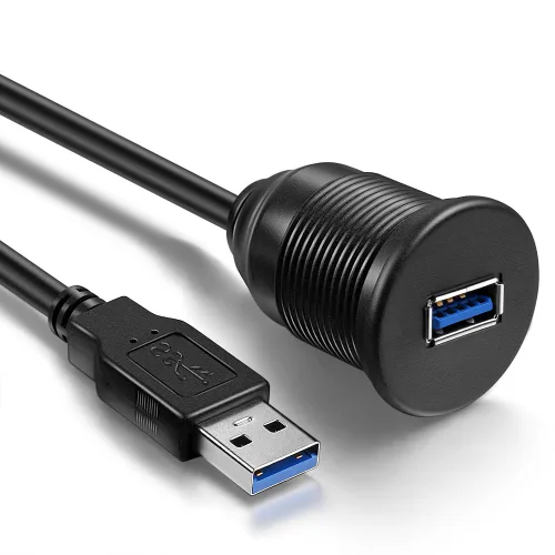 Vista 2 de Cable de extensión USB 3.0 macho a USB 3.0 hembra AUX de montaje empotrado para automóvil, camión, barco, motocicleta, panel de salpicadero