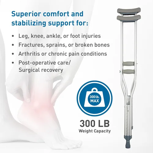 Vista 5 de BodyMed Muletas de aluminio para adultos y niños - Par de muletas ligeras y ajustables en altura - Incluye cojines acolchados para las axilas