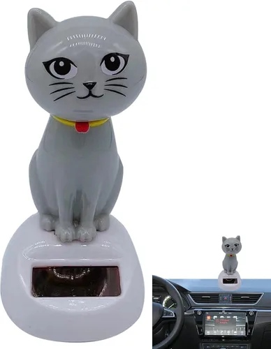 Vista 10 de Cabeza de gato con energía solar, bonita decoración de baile para tablero de automóvil, interior y adornos de escritorio Negro