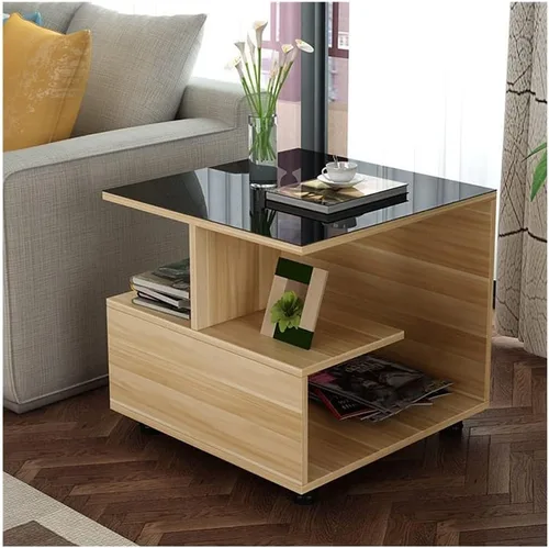 Vista 7 de Mesa auxiliar cuadrada de 3 niveles con estantes de almacenamiento, mesa auxiliar moderna para el hogar, sala de estar, dormitorio