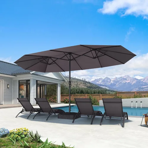 Vista 25 de PURPLE LEAF - Sombrilla de mercado de patio de 13 pies con base rectangular doble cara, sombrilla de mesa para exteriores con manivela, 12 varillas