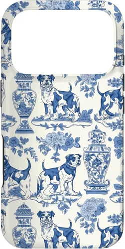 Vista 30 de Chinoiserie Dog Blue Toile Ginger Preppy Grandmillennial - Carcasa para iPhone 16