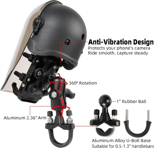 Vista 3 de Soporte de teléfono para motocicleta con amortiguador de vibraciones, impermeable, resistente al sol, base de montaje de manillar de aleación