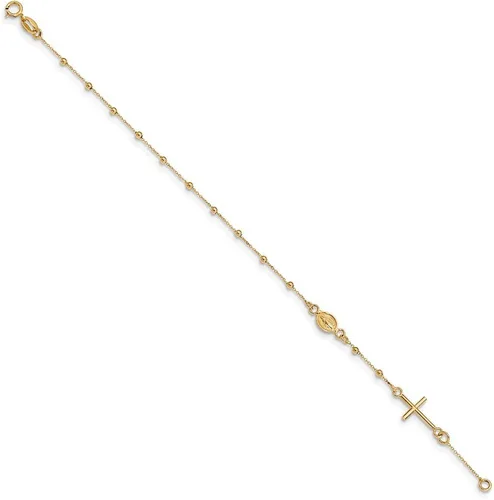 Vista 2 de Pulsera de oro amarillo de 14 quilates con rosario en cruz de 6.3in (ancho 0.315in).