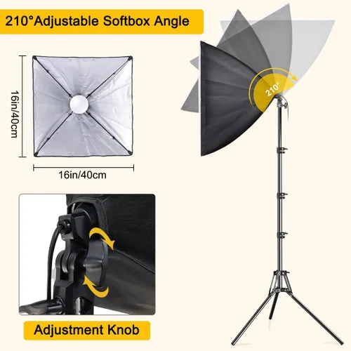 Vista 2 de MOUNTDOG Kit de Iluminación Softbox, 2X Softbox de Fotografía de 16'' x 16'' con 2 Bombillas LED E27 de 85W con Socket y Control Remoto, Luz