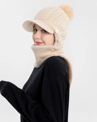 Vista 5 de HUAMULAN Gorro de invierno de una pieza para mujer, pasamontañas de forro polar, pasamontañas, máscara facial, bufanda, orejeras, esquí, nieve