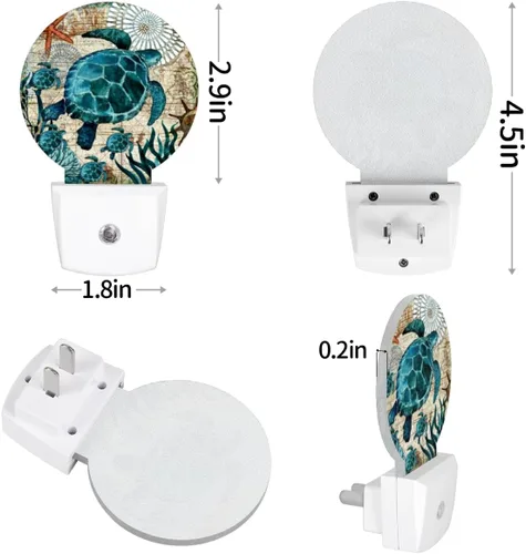 Vista 7 de Juego de 2 luces nocturnas de tortugas marinas enchufables a la pared, con sensor automático del anochecer al amanecer, lámparas LED de decoración