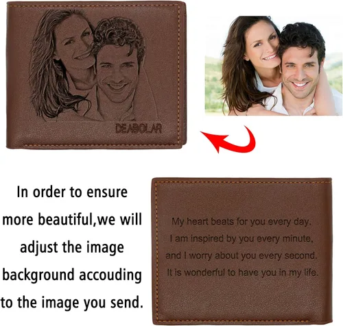 Vista 2 de Carteras de fotos personalizadas para hombresCarteras de cuero grabadas personalizadasRegalos personalizados para el padreMaridoHijo