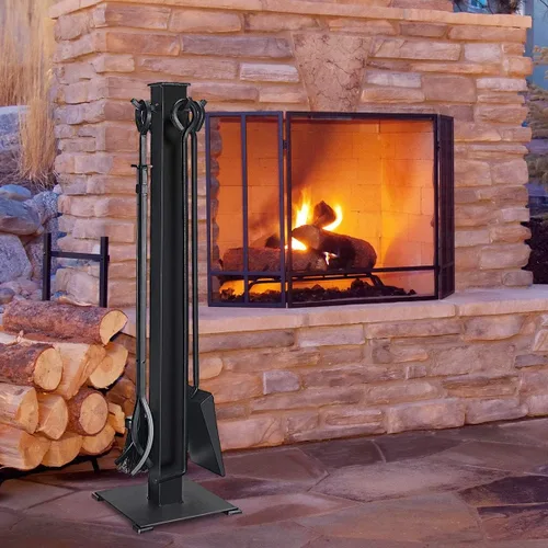 Vista 7 de IRONMAX - Juego de herramientas para chimenea de 5 piezas, accesorios modernos de hierro forjado para chimenea con póker, pala, pinzas, cepillo