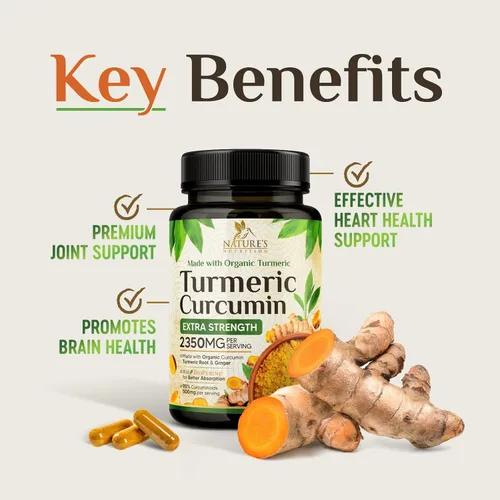 Vista 5 de Suplemento de curcumina de cúrcuma de 1750 mg con cúrcuma y jengibre orgánicos, 95% curcuminoides, pimienta negra BioPerine para una mejor