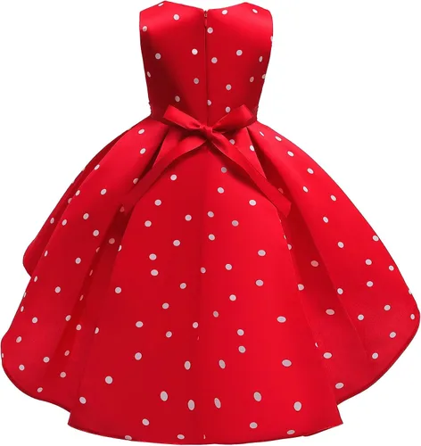 Vista 3 de Elegante vestido de lunares para niñas, para iglesia, vacaciones, concursos, cumpleaños, fiesta de té, vestido de fiesta de princesa vintage, 2-10