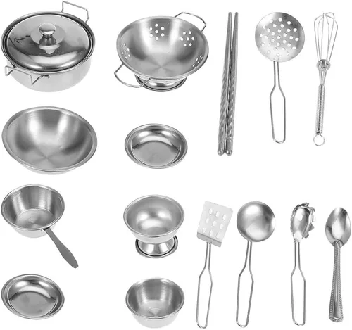 Vista 2 de 16/18/25pcs Juego de utensilios de cocina de acero inoxidable Cazo Tapas Olla Cocina Cocina (16 piezas)