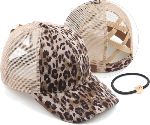 Vista 74 de C.C Gorra de béisbol de malla con diseño de estrella brillante, gorra de camionero ajustable para moño o cola de caballo Una banda elástica-negro