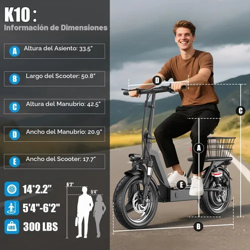 Vista 8 de Scooter eléctrico para adultos y adolescentes, pico de 1000 W