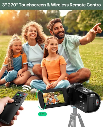 Vista 13 de Videocámara 4K 64MP para vlogging, cámara para YouTube, pantalla táctil de 3.0", zoom digital de 18 aumentos, visión nocturna IR con micrófono