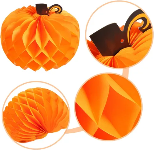Vista 4 de JOVITEC Paquete de 6 calabazas de panal de abeja para decoración de mesa de Acción de Gracias, 10.2 pulgadas, decoración de calabaza colgante