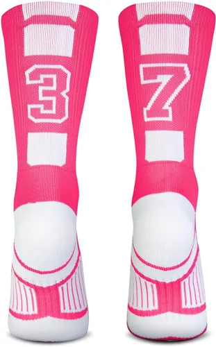 Vista 8 de ChalkTalkSPORTS Calcetines de equipo personalizados - Calcetines con números rosados Elige tu número