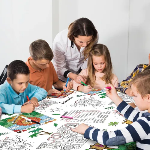 Vista 5 de Gatherfun Paquete de 2 manteles de papel para colorear con temática de selva de safari, cubierta de mesa de actividades interactiva para fiestas