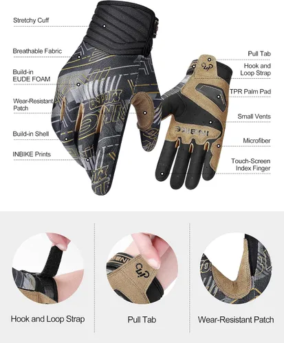 Vista 5 de INBIKE Guantes transpirables de motocross para hombre, con protección de nudillos duros, pantalla táctil para motocicleta, deportes de motor