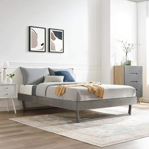 Vista 9 de Modway MOD-6212-WAL Billie - Marco de cama con plataforma de madera, tamaño individual, nogal