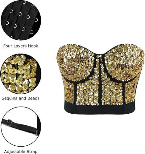 Vista 5 de Charmian Sujetador de negocios con lentejuelas de moda Burlesque para mujer