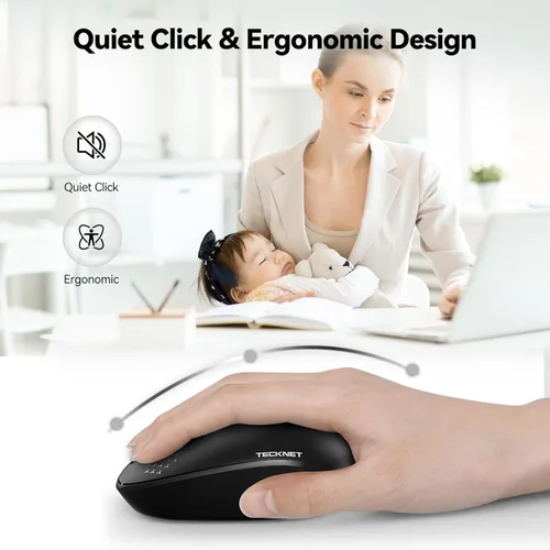 Vista 2 de Tecknet Mouse inalámbrico, mouse silencioso de 2.4 GHz con receptor USB, 4 botones, portátil, inalámbrico, para Chromebook, laptop, computadora