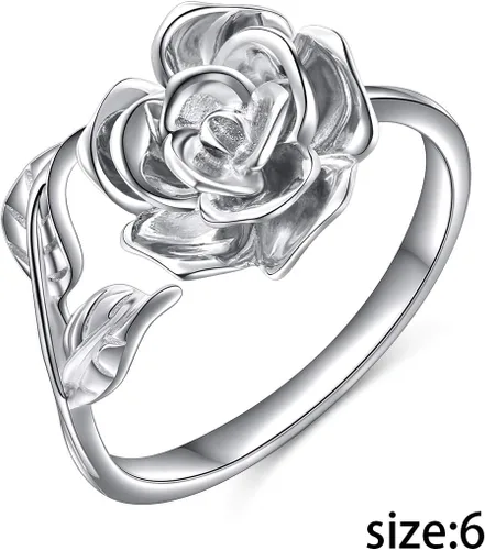 Vista 26 de Anillos abiertos ajustables de plata de ley S925, anillo de rosa para mujeres y adolescentes