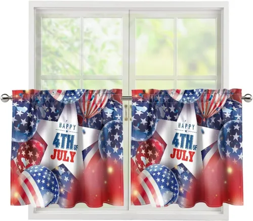 Vista 33 de God Bssing You Tier Curtains for July 4Th 2026 27.5x24 2 Panels Light Filtering Half Window Rod Pocket for Kitchen/Bathroom