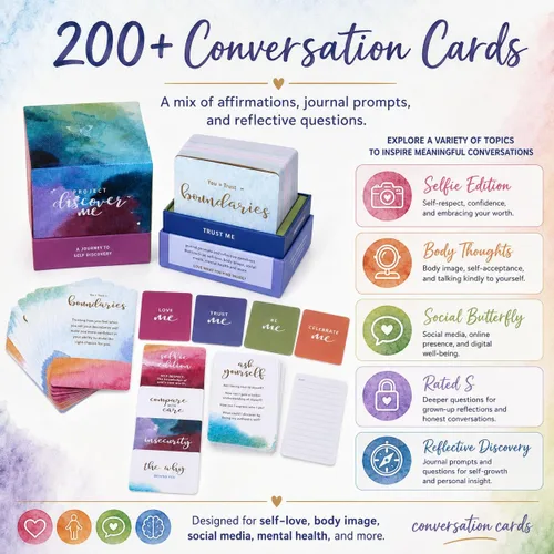 Vista 4 de Juego de amor propio para adolescentes Más de 200 tarjetas de conversación Preguntas profundas para inspirar autoestima, confianza, reflexión