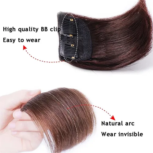 Vista 5 de Extensión de cabello sintético sin costuras con clip para cabello fino para mujeres, 7.9 in, marrón claro