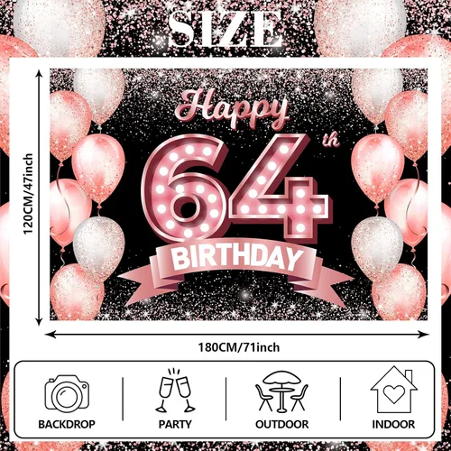 Vista 169 de Cartel de feliz cumpleaños décimo oro rosa, telón de fondo, saludos a 10 años, globos de confeti, decoración temática para niñas de 10 años