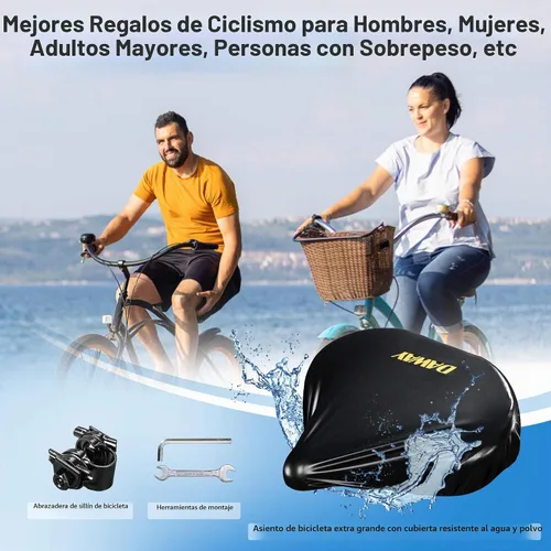 Vista 6 de DAWAY C40 Asiento de bicicleta ultra cómodo de gran tamaño, acolchado de espuma viscoelástica, asiento de bicicleta extra ancho, cojín ergonómico