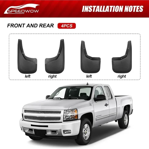 Vista 5 de SPEEDWOW - Juego de 4 protectores de salpicaduras para parabrisas y neumáticos para Chevy Silverado 2007-2013, sin necesidad de taladrar agujeros