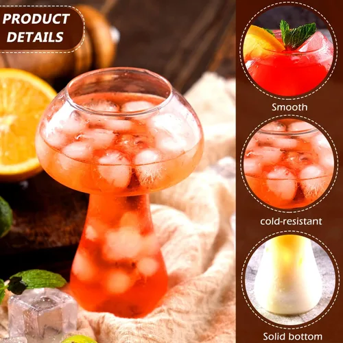 Vista 3 de WHJY Vasos de vidrio de setas, copas creativas para cócteles, copas de hongos, copa de vino, copa de copa de vidrio, vasos de Martini divertidos