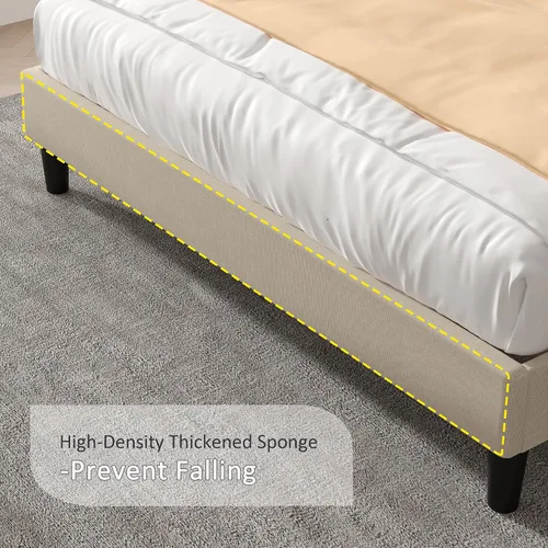 Vista 6 de VECELO Base de cama Queen con cabecera tapizada con respaldo alado, base de cama de plataforma resistente con estación de carga y bolsillos Beige