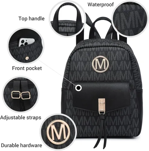 Vista 3 de MKP - Mochila pequeña para mujer, bolso de hombro con borla y dije, Negro -, Mochilas Daypack