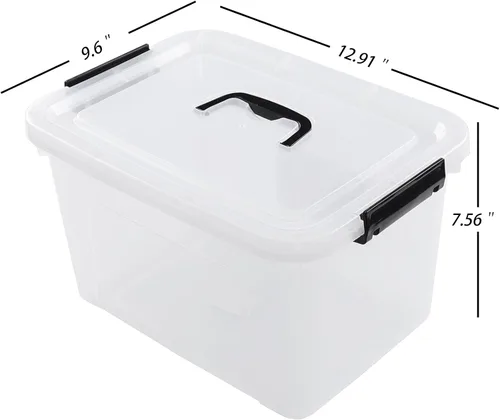 Vista 2 de Paquete de 4 cajas de almacenamiento de 10.5 cuartos de galón con tapa, contenedor de plástico para almacenamiento Clear BPA-free plastic, secure