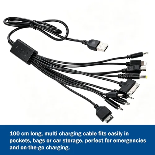 Vista 2 de Cable USB universal 10 en 1, cable de carga múltiple compatible con múltiples teléfonos celulares, Bluetooth, auriculares, altavoz, reproductor