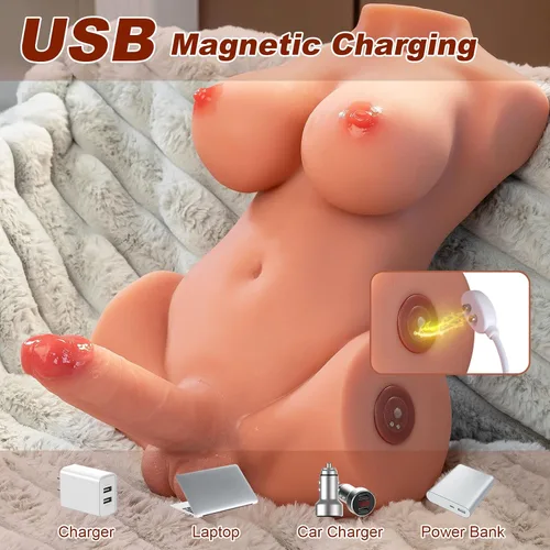 Vista 3 de Muñeca sexual transexual Torso Consolador de silicona Muñeca sexual eléctrica Enchufe rápido y consolador retráctil Pechos grandes de gelatina