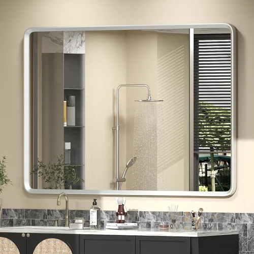 Vista 38 de Espejo rectangular con marco mate negro de 20x30 pulgadas para baño, espejo de tocador para pared de baño con esquinas redondeadas, antióxido y a