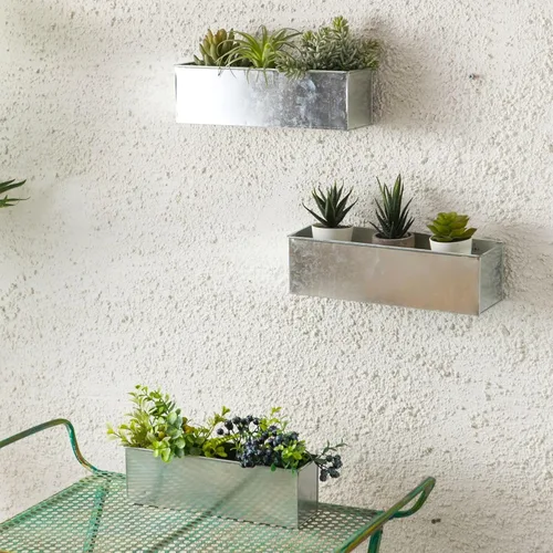 Vista 10 de LaLaGreen - Maceta de pared, paquete de 3, macetas de montaje en pared de 6 pulgadas para suculentas, color blanco, maceta rectangular de metal