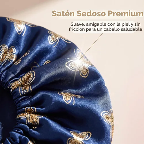Vista 3 de 3 piezas de gorro de seda satinada con banda elástica ancha para dormir