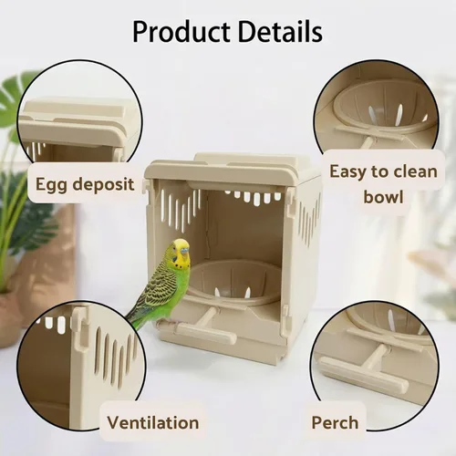 Vista 4 de Caja nido de plástico para pájaros, taza nido extraíble y portátil con puerta trasera corredera para una fácil limpieza y depósito para almacenar
