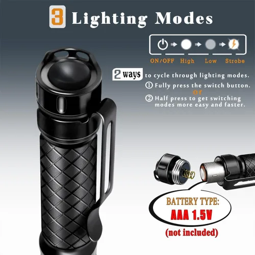 Vista 3 de Ansyper CC 3 modos linternas LED pequeñas y mini potentes de alta luminosidad linterna táctica de bolsillo con clip, linterna compacta y portátil